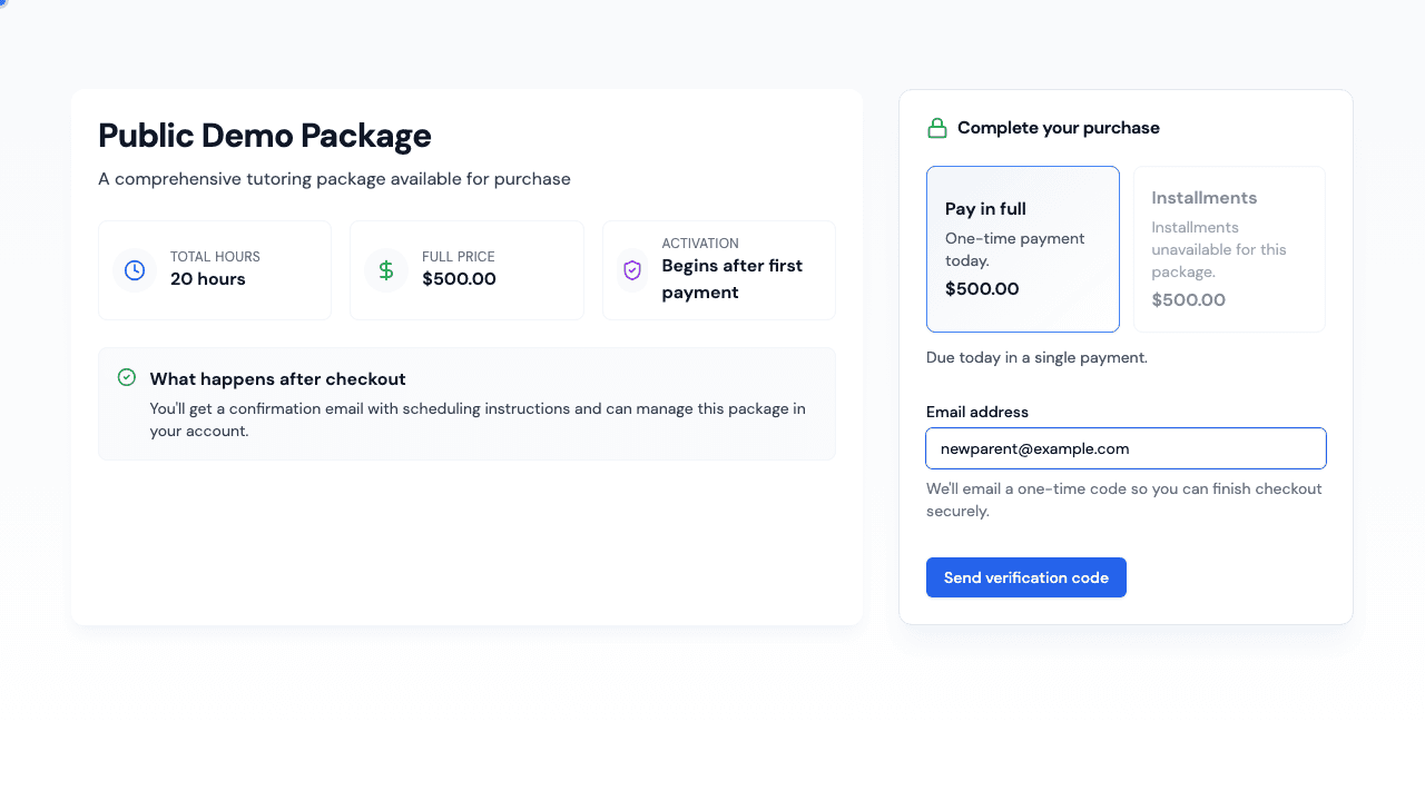 Review package and payment options